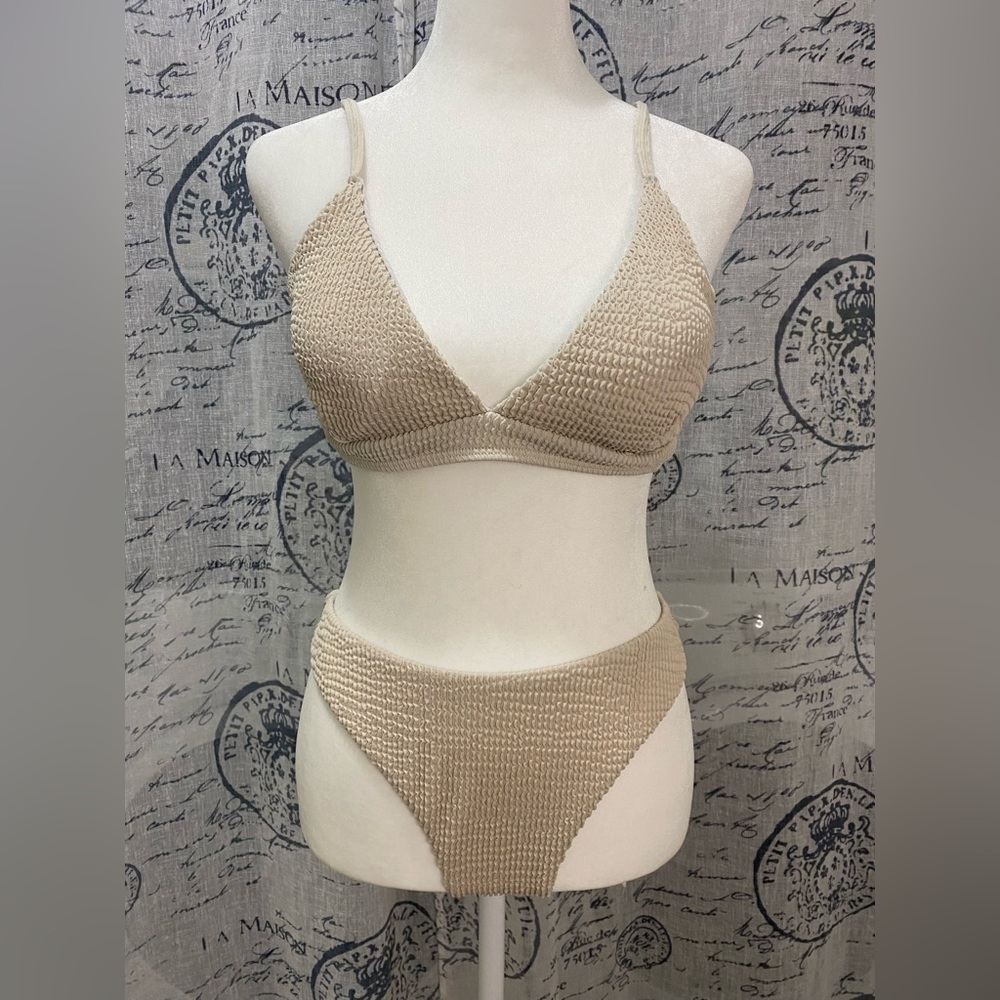 Shein | Cream Textured Two Piece Swimsuit
